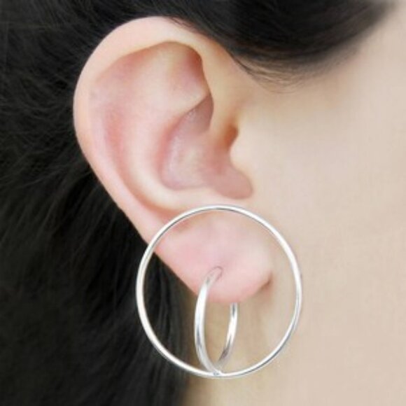 handcrafted sterling silver double hoops - Picture 1 of 5
